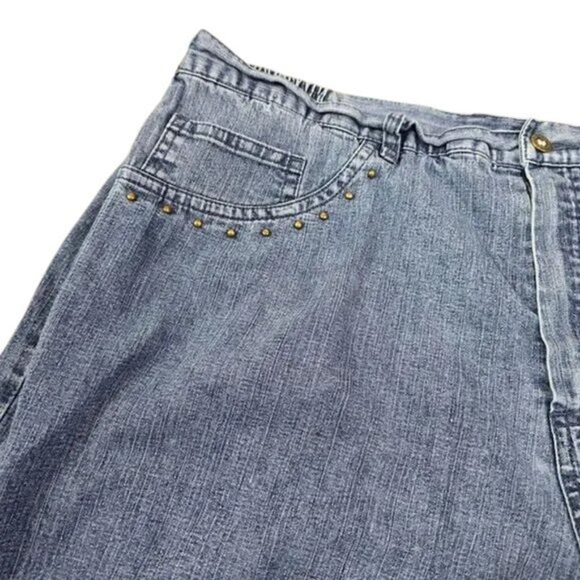 Alfred Dunner Jeans Women’s 16 High Rise Blue Studded Straight Leg Denim - Picture 7 of 12